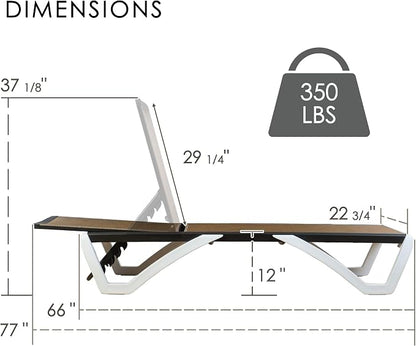 Kozyard Outdoor Chaise Lounge Chair, Fully Flat Adjustable Patio Lounger with Aluminum Frame & Resin Legs, Textilene Fabric for Poolside, Backyard & Beach (Beige)
