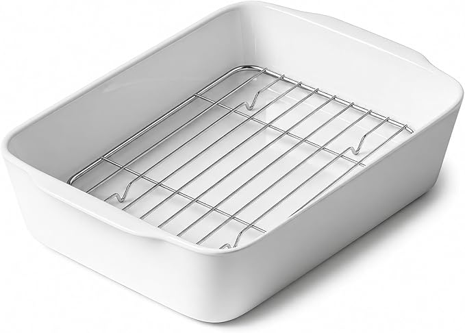 HOMBENE 3.3 QT Ceramic Baking Dish, White Casserole Dish,Lasagna Pan for Oven, Bakeware for Baking, Kitchen Decor, Microwave Oven Safe, Dinner Party (8.7" x 11.8")