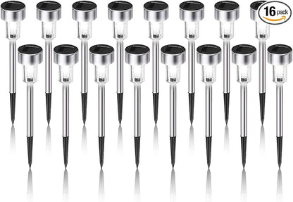 Dream Master Solar Lights Outdoor Waterproof, Stainless Steel LED Landscape Lighting, Solar Garden Lights, Outdoor Decorations for Yard, Pathway, Walkway, Patio, Lawn - 16 Pack (Cold White)