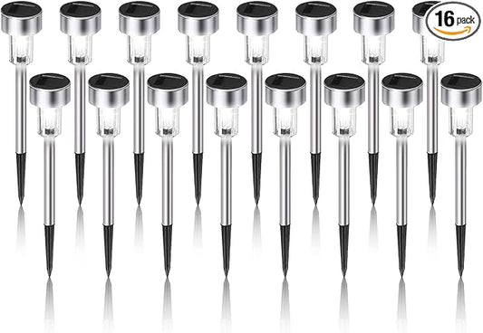 Dream Master Solar Lights Outdoor Waterproof, Stainless Steel LED Landscape Lighting, Solar Garden Lights, Outdoor Decorations for Yard, Pathway, Walkway, Patio, Lawn - 16 Pack (Cold White)
