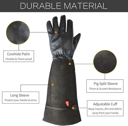 Cactus Gloves, Garden Gloves for Women Men Thorn Proof, Professional Puncture Resistant Gloves for Rose Pruning & Cactus, Long Leather Garden Gloves (Professional Thorn Proof) (Medium, Black)