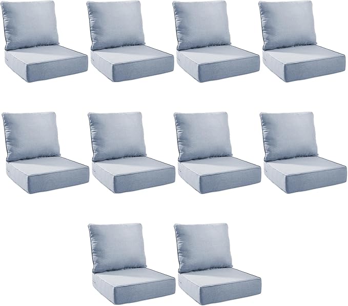 Outdoor Cushion Set for Furniture Patio Furniture, UV Resistant, Water Resistant - 6 Inch Thick Foam Garden Cushions– 24x24 Inch Patio Seat Covers for Chair/Sofa/Couch | Baby Blue | 10-Pack |