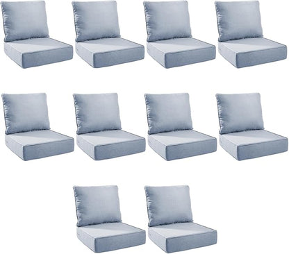 Outdoor Cushion Set for Furniture Patio Furniture, UV Resistant, Water Resistant - 6 Inch Thick Foam Garden Cushions– 24x24 Inch Patio Seat Covers for Chair/Sofa/Couch | Baby Blue | 10-Pack |