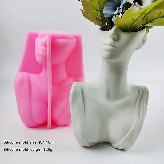 Grainrain Lady Silicone Planter Molds for Concrete Large Vase Mold Epoxy Resin Plaster Cement Clay Resin Craft Home Decor (CK001)