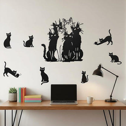 Tandefio Cat Metal Wall Art Black Cat Silhouette Wall Decor 11.42 x11.82 Metal Hanging Sign Christmas Kitten Lovers Gift for Home Indoor Outdoor Garden Office Room Decor