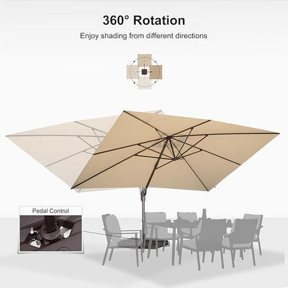 PURPLE LEAF 10' X 13' Patio Cantilever Umbrella Rectangle Umbrella Outdoor with Aluminum Offset Hanging and 360° Rotation for Pool Garden Deck Patio, Beige