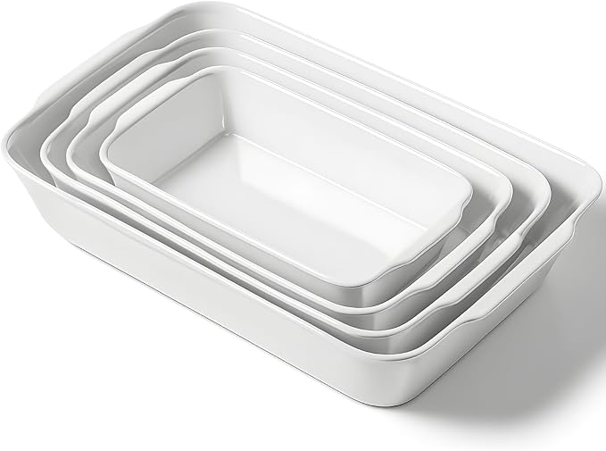 HOMBENE Baking Dish Set for 4, Ceramic Bakeware Sets with Handles, Casserole Dishes for Oven, Kitchen Decor, Microwave Oven Safe (1.2QT/2QT/3QT/4.2QT)