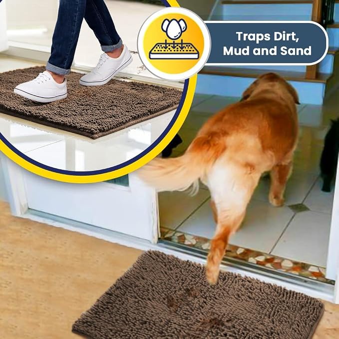 Muddy Mat® | Super Water Absorbent Door Mat Indoor, Microfiber Quick Dry Chenille Entryway Rug, Slip Resistant Front Door Mat, Indoor Mats for Entryway, Machine Washable Pet Rug, Tan 48" x 72"