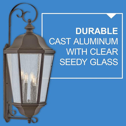 Hinkley Edgewater Outdoor Extra Large Wall Mount Lantern - Clear Seedy Glass, Aluminum - Oil Rubbed Bronze Finish