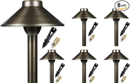 LED Pathway 124 Landscape Light (6 Pack) 12V Solid Brass Low Voltage LED Light G4 3.5W 2700K Bulb Outdoor Mushroom Security Garden Patio Deck Pool Area Light for Beautiful Bright