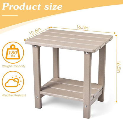 Apolimi Adirondack Outdoor Side Table, 2-Tier Sturdy Patio End Table Weather Resistant, 16.5" Solid Side Table for Patio, Pool, Porch(Grayish Brown)