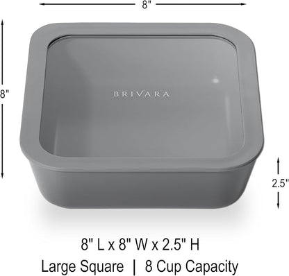 Glass Food Storage Container with Lid, 8-Cup Large Square | Microwave-Safe Airtight Lid, Oven-Safe Ceramic-Coated Glass | Zero Plastic, No PFAS/PFOA/BPA, Reusable [Smoke]