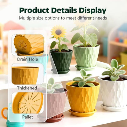 Plant Pots, Self Watering Planters with Drainage Holes and Trays, Flower Pots for Indoor Outdoor - 6 Pack(4/5/6/6.5/7/8 Inch) (Colorful)