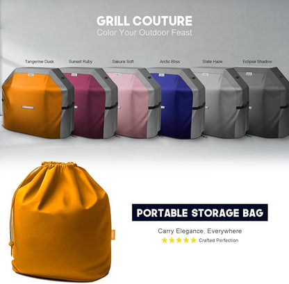 LIBZAKI Grill Cover 420D Waterproof, Weather Resistant, Rip-Proof, Anti-UV, Fade Resistant,Gas Grill Cover for Weber,Char Broil,Nexgrill Grills, etc.48 inches-Gray/Orange
