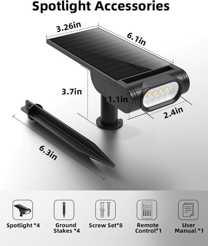 EZVALO Solar Spot Lights Outdoor with Remote, Solar Spotlights Waterproof IP67, 3 Color Temps & RGB Color Changing Solar Lights for Outdoor Yard Garden Plant Trees Pathway (4 Pack)