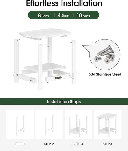 Outdoor Side Table – 2-Tier HDPE Adirondack Side Table, Sturdy Small Outdoor Tables, Weather-Resistant & Easy Assembly Patio End Tables for Garden, Balcony, Porch & Poolside (White)