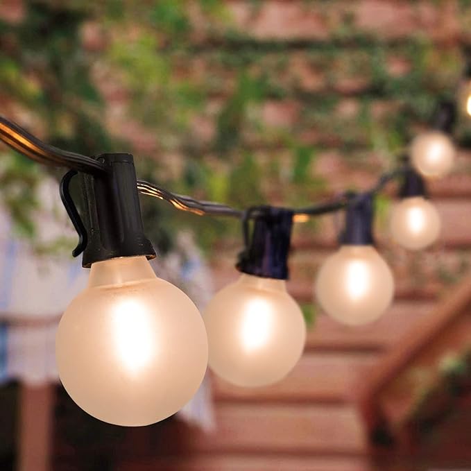 50Ft LED Outdoor Patio String Lights - Waterproof Globe Lights with 52 Shatterproof Frosted Bulbs, Connectable for Wedding, Party, Christmas & Garden Decor, Black Wire