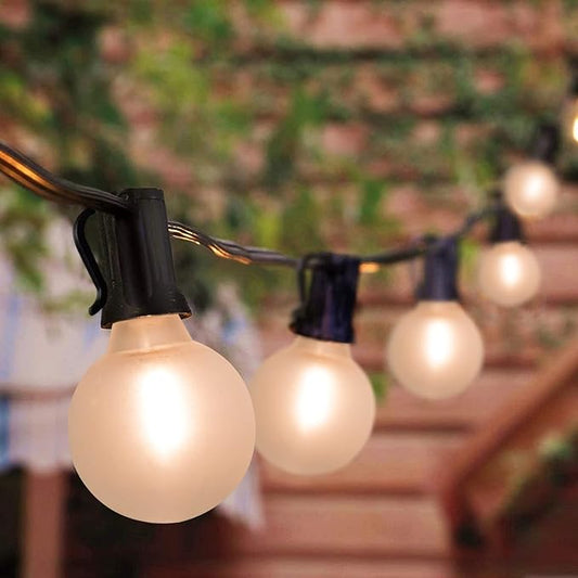 50Ft LED Outdoor Patio String Lights - Waterproof Globe Lights with 52 Shatterproof Frosted Bulbs, Connectable for Wedding, Party, Christmas & Garden Decor, Black Wire