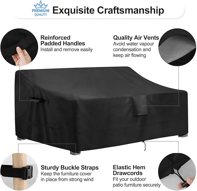 OutdoorLines Outdoor Waterproof Patio 4-Seater Couch Cover - UV Resistant Patio Sofa Furniture Covers Weatherproof Heavy Duty Glider Covers for Outdoor Furniture, 104Wx32.5Dx33H Inches, Black