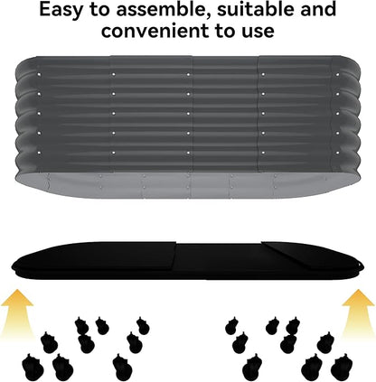 GarveeHome Self-Watering Wheeled Metal Garden Bed – Mobile Raised Planter Box with Water, Galvanized Steel Indoor/Outdoor Rolling Grow Station for Herbs, Veggies & Decor （94.5 in x23.6 in x19.7,Gray