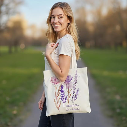 itgowisa Canvas Tote Bag for Women, Tote Bag with Zipper Inner Pocket, Zippered Canvas Bag for Shopping Work Grocery Everyday