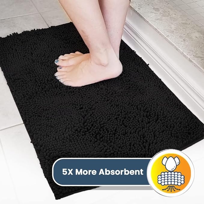 Muddy Mat® | Super Water Absorbent Door Mat Indoor, Microfiber Quick Dry Chenille Entryway Rug, Slip Resistant Front Door Mat, Indoor Mats for Entryway, Machine Washable Pet Rug, Black XXXL 72"X48"