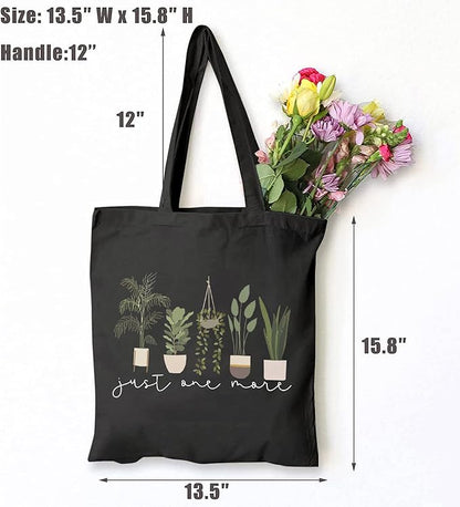 TSIIUO Women's Just One More Plant Canvas Tote Bag Funny Gardener Gift Plant Lover Reusable Shopping Canvas Bag