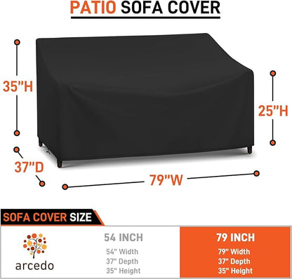 Arcedo Waterproof 3-Seater Furniture Cover, Outdoor Couch Cover for Patio Sofa, All Weather Protection for Chair Seat, 79" W x 37" D x 35" H, Black