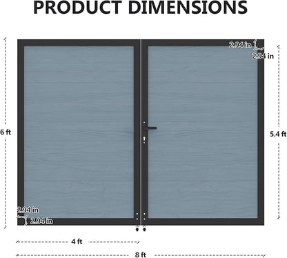 Wood Plastic Privacy Double Fence Gate 6ft(H) x 8ft(W), Metal Frame with Knob Kits, Durable Composite Outdoor Gate,Gray
