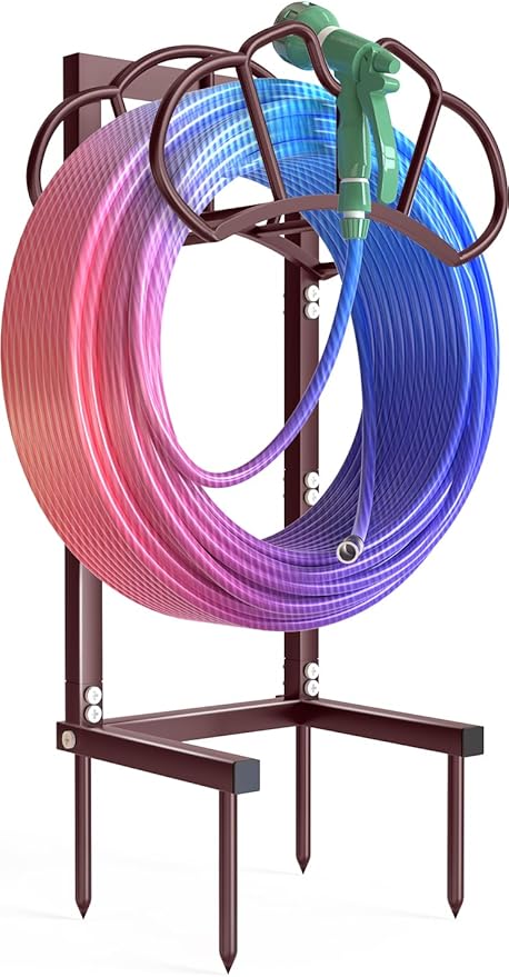Qatsrin New Garden Hose Holder, Super Stable Water Hose Holders Stand Holds 160-Feet Hose, Rustproof Freestanding Hose Storage Hanger Rack for Outside Yard Lawn Farm, Bronze