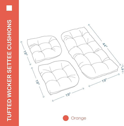 Outdoor/Indoor All Weather Tufted Wicker Chair Cushions of 3 Pieces, 1 Loveseat and 2 U-Shape Waterproof Cushions for Patio Furniture,Wicker Loveseat,Bench-Orange