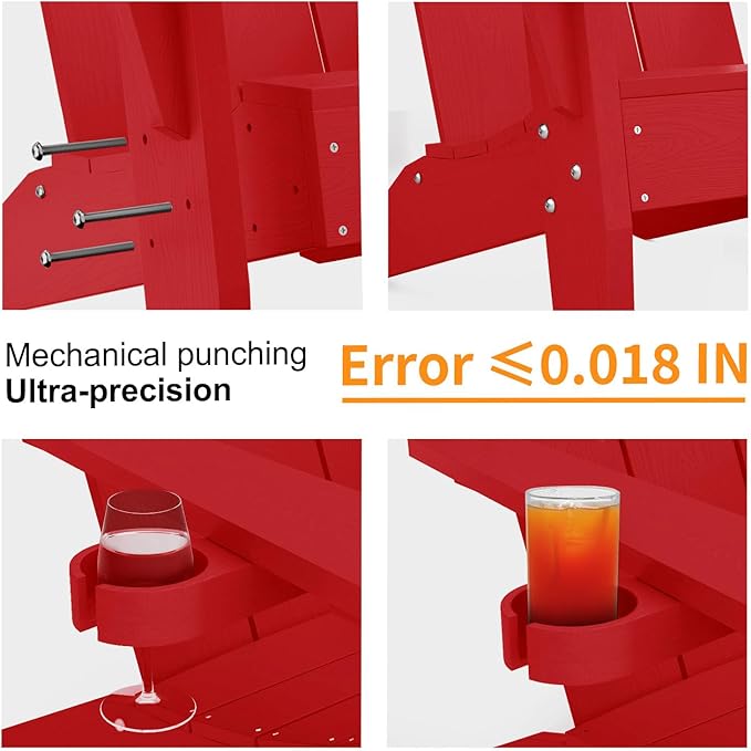 MXIMU Modern Adirondack Chair Weather Resistant with Cup Holder Oversized Fire Pit Chairs Adorondic Plastic Outdoor Chairs for Firepit Area Seating (Red)