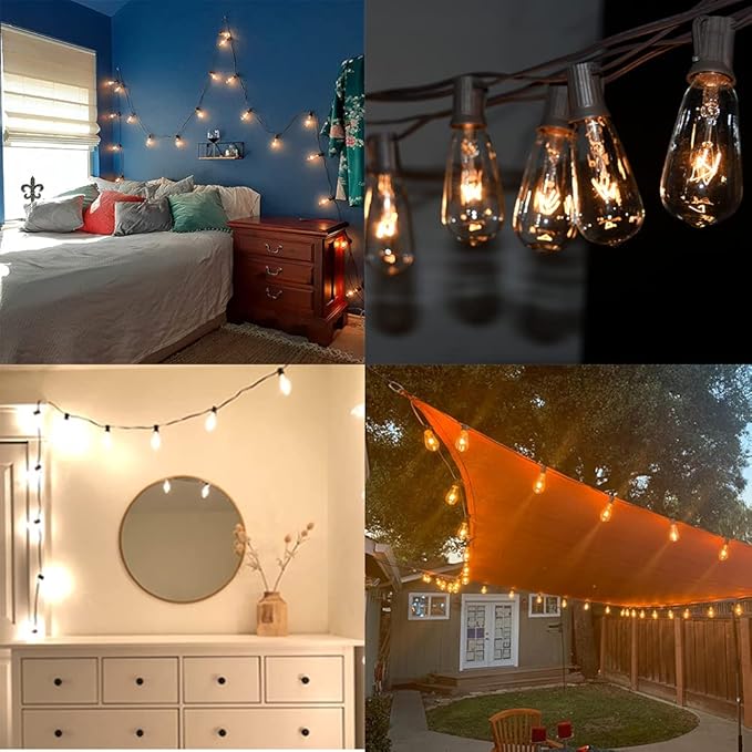 10 Pack Edison Replacement Light Bulbs for Outdoor String Lights, ST40 7W E17 Base Clear Glass Incandescent Bulbs Waterproof for Patio Backyard Bistro Cafe Garden Decorations, Warm White 2200K