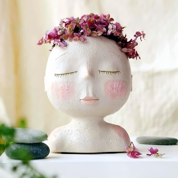 Face Planters Pots Head,Cute Succulents Plants Planters,Creative Resin Pots with Drainage Hole,Ideal Vase Gifts for Indoor Outdoor Garden Decor