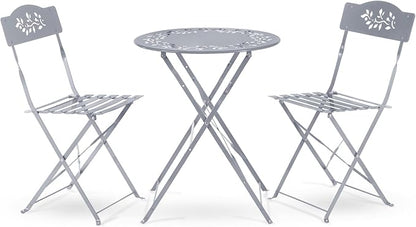 Alpine Corporation Indoor/Outdoor 3-Piece Bistro Set Folding Table and Chairs Patio Seating, Gray