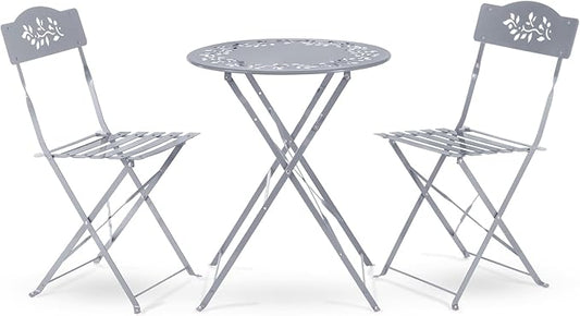 Alpine Corporation Indoor/Outdoor 3-Piece Bistro Set Folding Table and Chairs Patio Seating, Gray
