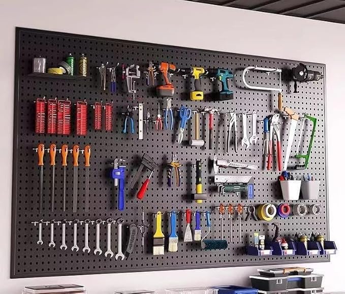 Garden Tool Organizer Wall Mounted, Heavy Duty Metal Pegboard Storage Rack with 10 Hooks, Garage Shed Wall Storage for Tools and Gardening Supplies, Utility Storage Board 20" × 24"