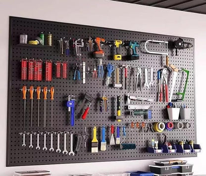 Garden Tool Organizer Wall Mounted, Heavy Duty Metal Pegboard Storage Rack with 10 Hooks, Garage Shed Wall Storage for Tools and Gardening Supplies, Utility Storage Board 20" × 24"