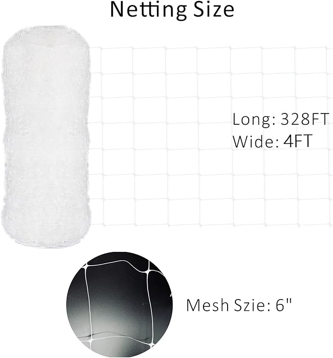 Toolazy Trellis Netting 47''x328', 6 Inch Mesh Heavy-Duty Plastic White Garden Netting for Growing High Yield Tomatoes, Peas, Vine Climbing Plants Fruits Vegetables