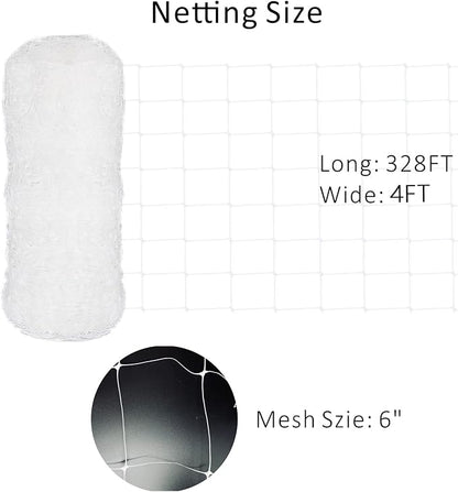 Toolazy Trellis Netting 47''x328', 6 Inch Mesh Heavy-Duty Plastic White Garden Netting for Growing High Yield Tomatoes, Peas, Vine Climbing Plants Fruits Vegetables