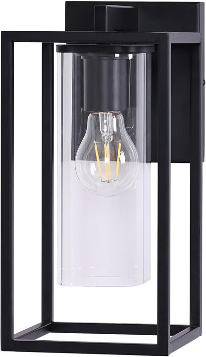 Pia Ricco Outdoor Wall Lights, Black Outdoor Wall Lantern with Square Clear Glass Shade, Waterproof Exterior Lighting Fixtures, Modern Front Porch Lighting for House, Garage, E26 Base, ETL Listed
