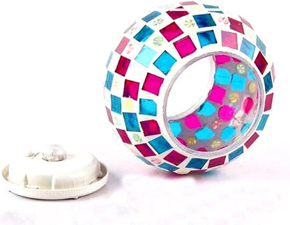 Solar Color Changing Table Lamp, Mosaic Glass Ball Light Garden Waterproof Night Light Desk Lights,Party Lights for Home, BAR,Party,Outdoor Decoration Lights (Red & Blue Square)