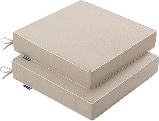 MIULEE Beige Outdoor Chair Cushions Set of 2, 17x16x2 Inch Waterproof Patio Seat Cushions for Outdoor Furniture Couch Sofa, 3 Year Color Fastness High Density Foam with Adjustable Ties