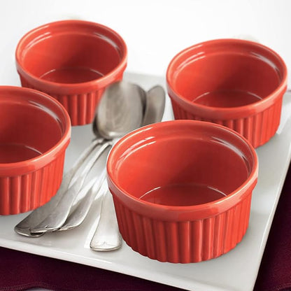 Cinf Porcelain Ramekin Red 10 oz Pudding Bowls Dishes Cup for Baking- Set of 4,Souffle Cups Dishes, Creme Brulee, Custard Cups, Desserts, Oven, Microwave, Freezer and Dishwasher Safe