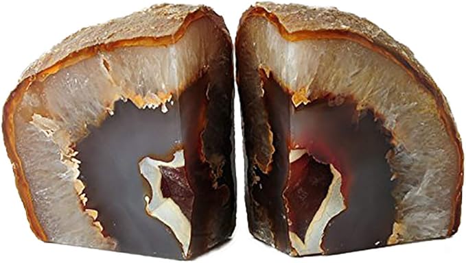 JIC Gem Natural Decorative Agate Book Ends Geode Bookends Stone Bookends for Shelves Book Ends to Hold Books Heavy Duty with Rubber Bumpers for Décor Small Size(1 Pair, 2-3 LBS)