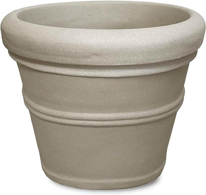 Crescent Garden Brunello Classic Rolled Rim Planter Pot, Indoor/Outdoor Plastic Round Pot - Traditional Planter for Herbs, Plants, Houseplant -14'' (Parchment)