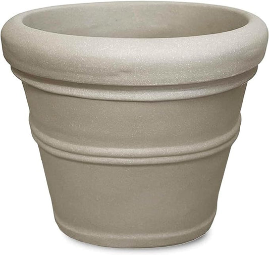 Crescent Garden Brunello Classic Rolled Rim Planter Pot, Indoor/Outdoor Plastic Round Pot - Traditional Planter for Herbs, Plants, Houseplant -14'' (Parchment)