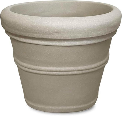 Crescent Garden Brunello Classic Rolled Rim Planter Pot, Indoor/Outdoor Plastic Round Plant Pot - Decorative Flower Pot - 20'' (Parchment)