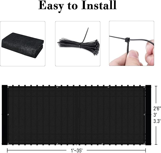 SUNLAX Custom Size 3'x5' Black Fence Covering Privacy Screen Windscreen with Bindings & Grommets, Heavy Duty for Commercial and Residential, 90% Blockage, Cable Zip Ties Included