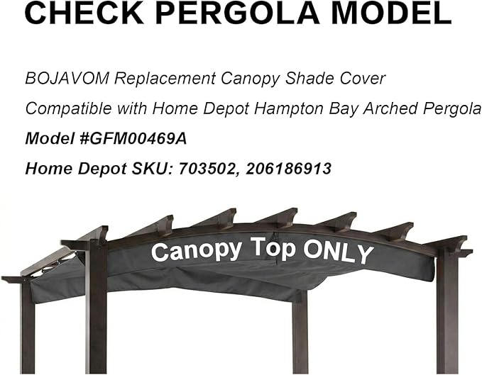 Pergola Shade Cover Replacement Canopy Top Compatible with Home Depot Hampton Bay Arched Pergola Model #GFM00469A - Gray(Canopy Top Only)